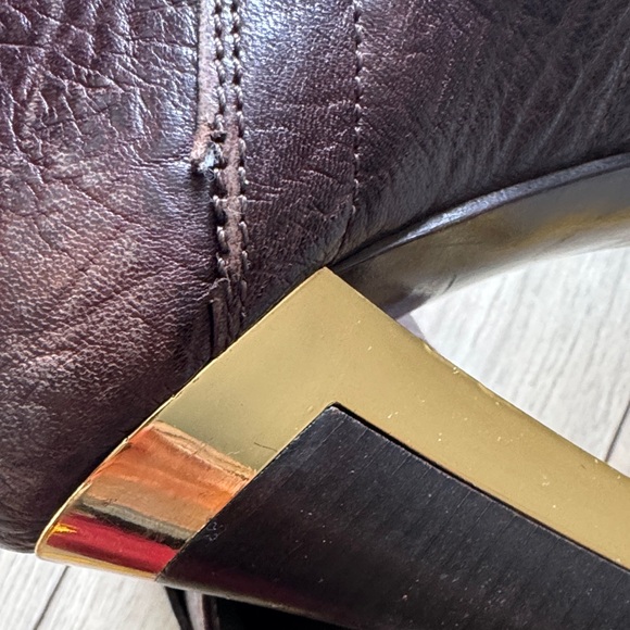 Fabi Dark Brown Leather Heeled Mary Jane with Gold Accent - Picture 7 of 10